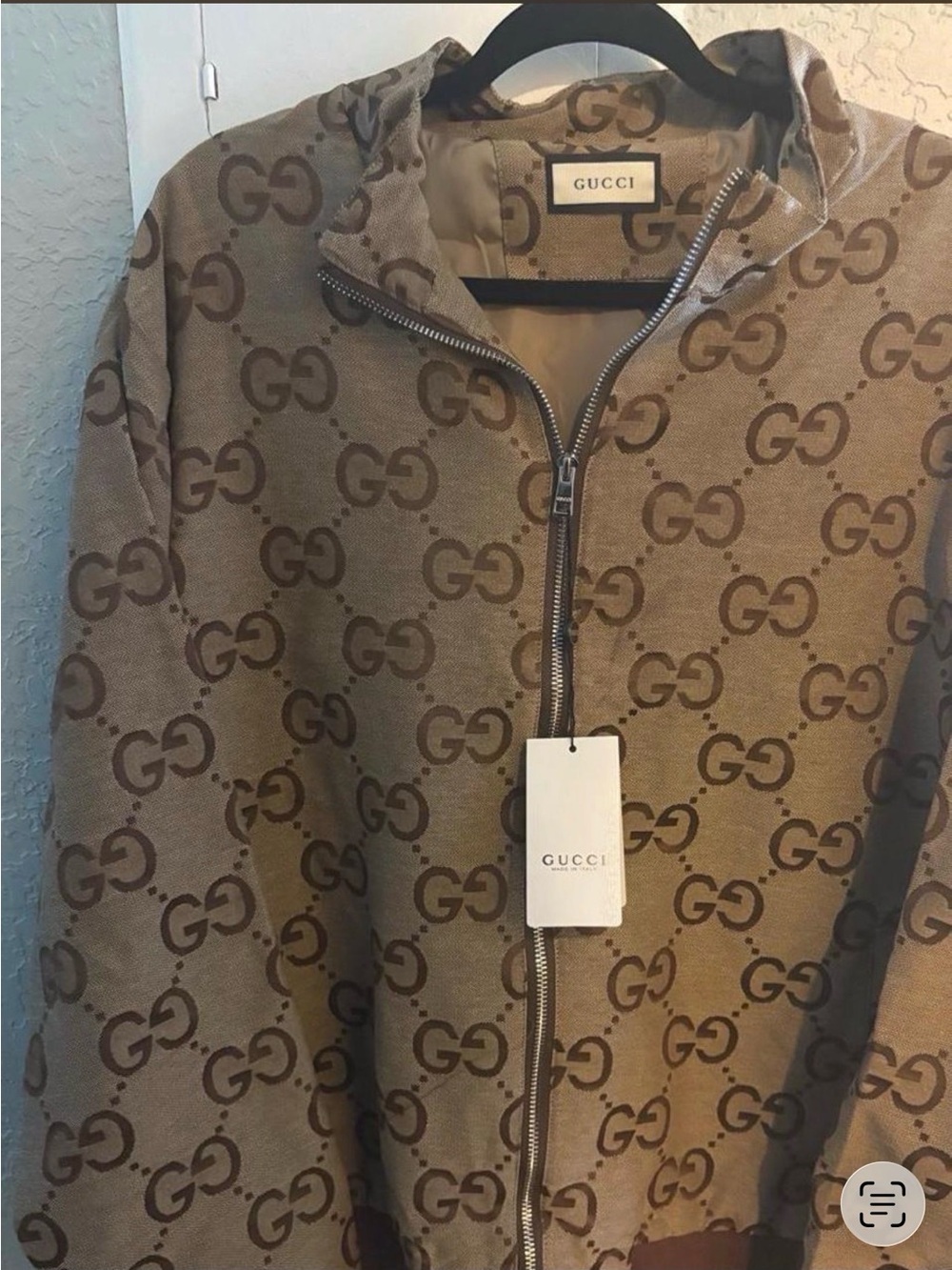 Gucci Beige & Brown Monogram Zip Hoodie Jacket